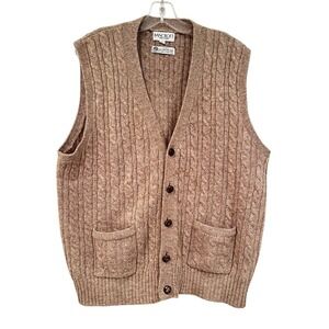 Bancroft New‎ York Vintage Wool Cable Knit Vest Men's Large Tan Preppy Grandpa
